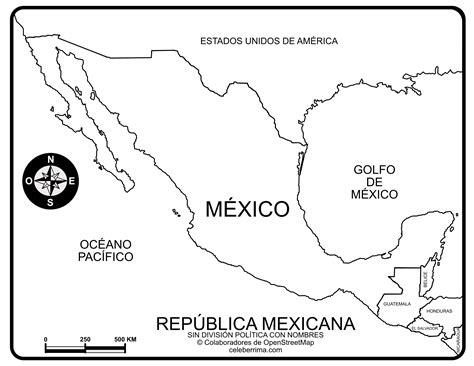 Mapa República Mexicana con nombres y división política para imprimir Celebérrima