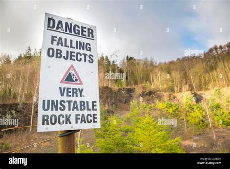 Danger Falling Rock Sign In A Quarry Stock Photo Alamy