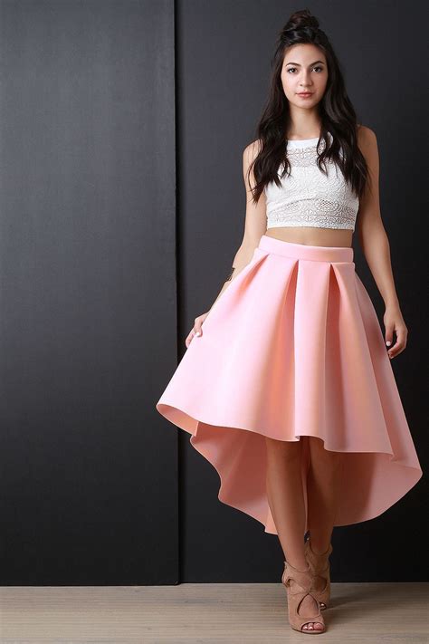 Scuba Box Pleated High Low A Line Skirt High Low Skirt Outfit