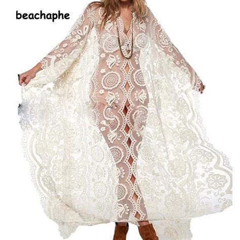 2016 Women See Through Dress Hippie Boho Sexy Deep V Neck Lace Beach