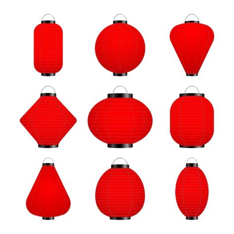 Premium Vector Set Of Red Lanterns Different Shape