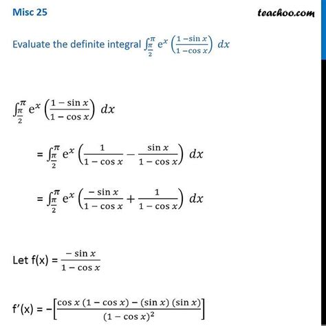 misc 25 evaluate definite integral ex 1 sin x 1 cos x