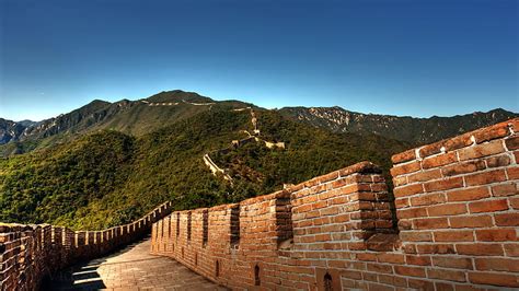 Great Wall Of China Ancient Ruins Hills Fortification Clear Sky