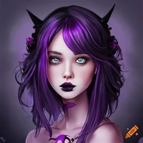 Purple Witch Girl With Black Hair And Green Eyes