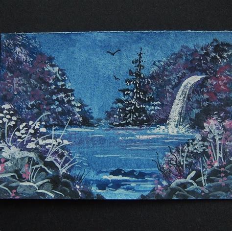 Art Painting Aceo Waterfall Original Landscape Folksy
