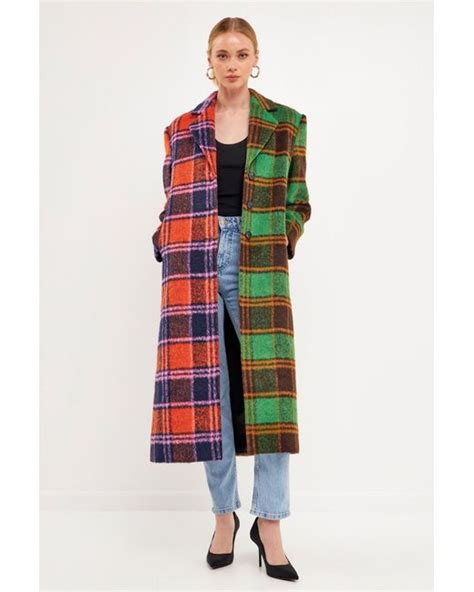 English Factory Colorblock Plaid Trench Coat In Red Lyst