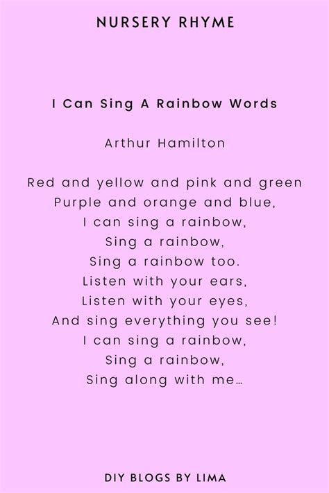 Nursery Rhymes I Can Sing A Rainbow Words Rainbow Words Kids Poems