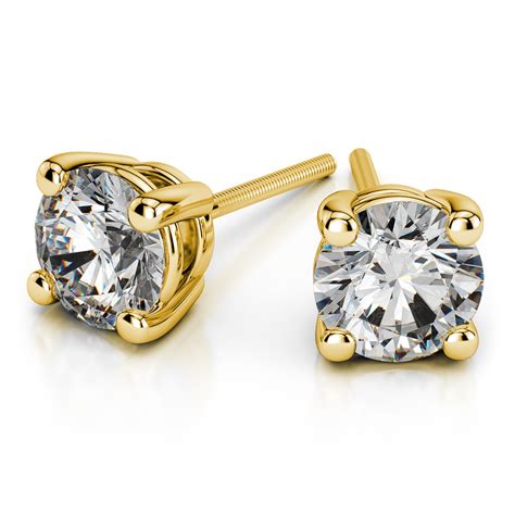 Round Diamond Solitaire Earrings In Yellow Gold Ctw