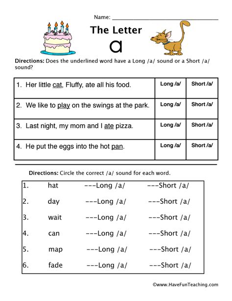 Short And Long Vowel A Worksheet Have Fun Teaching