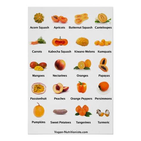 Orange Fruits And Vegetables Poster Zazzle Green Fruits And