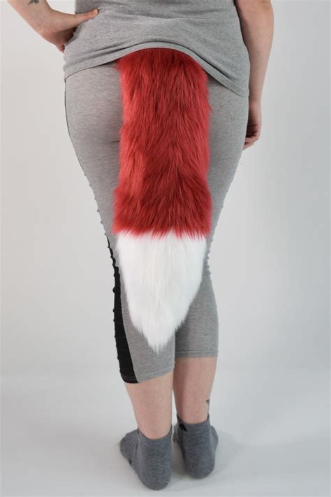 Dark Red Furry Fox Tail And Ears White Tip Luxury Etsy