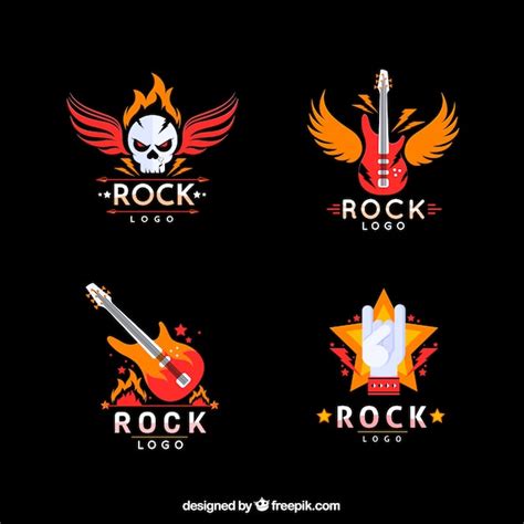 Rock Logo Collection With Flat Design Free Vector