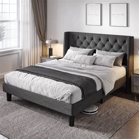 Best Master Furniture Holland Grey Tufted Wingback Platform Bed Queen