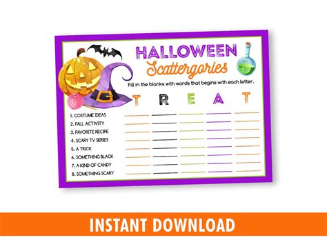 Halloween Scattergories Printable Game For Kids And Adults Games And
