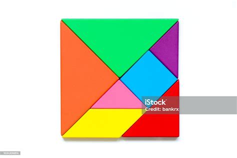 Color Tangram Puzzle In Square Shape On White Background Stock Photo
