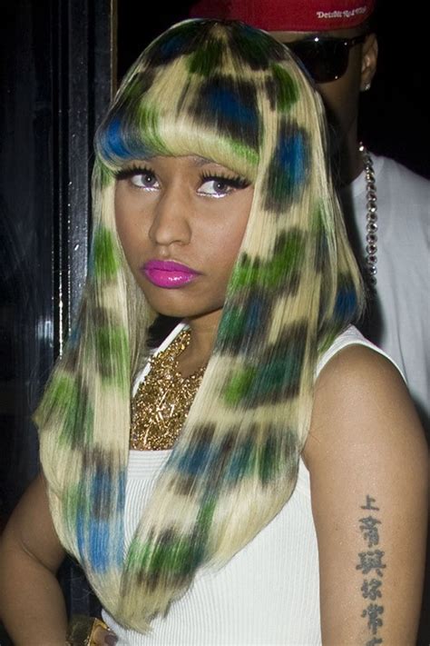 Nicki Minaj Straight Platinum Blonde Angled Bob Blunt Bangs Leopard