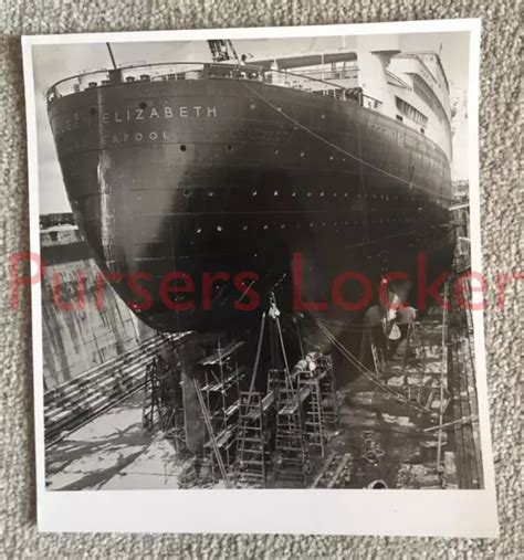 Cunard White Star Line Rms Queen Elizabeth Professional Photo Kgv Dry