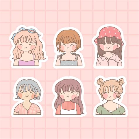 Premium Vector Set Of Cute Girl With Sticker Isolated On Pink