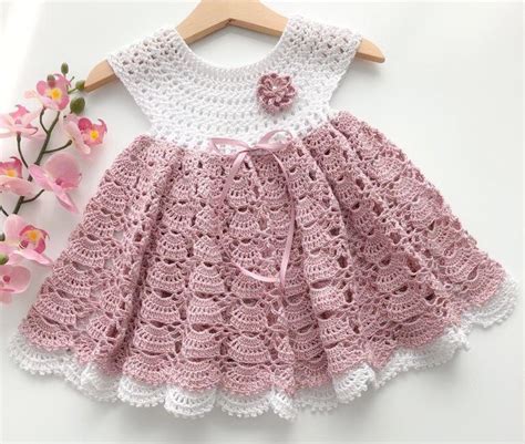 Crochet Vestido De Bebé Cuello Redondo Blanco Y Rosa Vestido Para Una