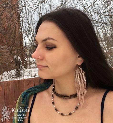 Nude Earrings Native American Style Earrings Beaded Etsy