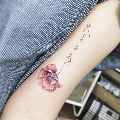 Poppy Flower Tattoo Wcalligraphy Tattoos Pinterest