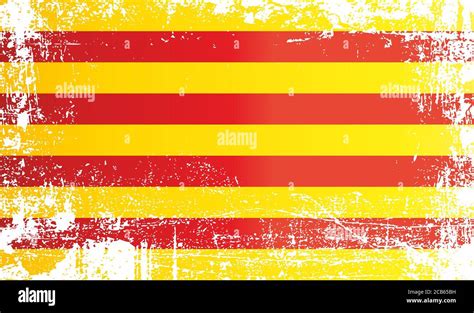 Flag Of Catalonia Senyera Wrinkled Dirty Spots Can Be Used For