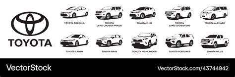 Silhouettes Of Toyota Brand Cars Repair Royalty Free Vector