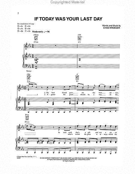 If Today Was Your Last Day By Nickelback Sheet Music For Pianovocal