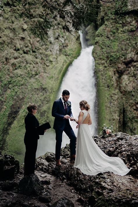 Dreamy Waterfall Elopement At Wahclella Falls Waterfall Wedding