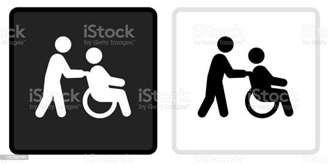Wheelchair Caregiver Icon On Black Button With White Rollover Stock