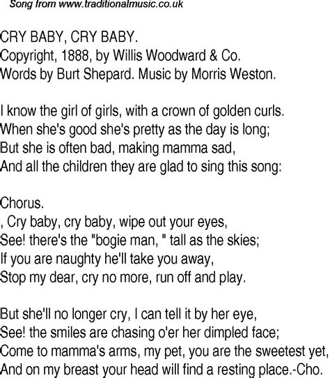 Old Time Song Lyrics For Cry Baby Cry Baby