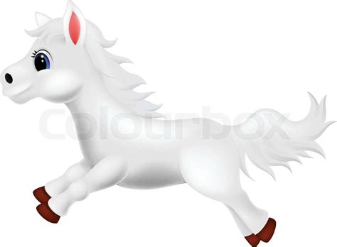Cute White Pony Pferd Cartoon Ausgeführt Vektorgrafik Colourbox