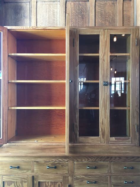 Antique School House Cabinet Farmhouse Cabinet Large Glass Door Cabinet With Drawers Vintage