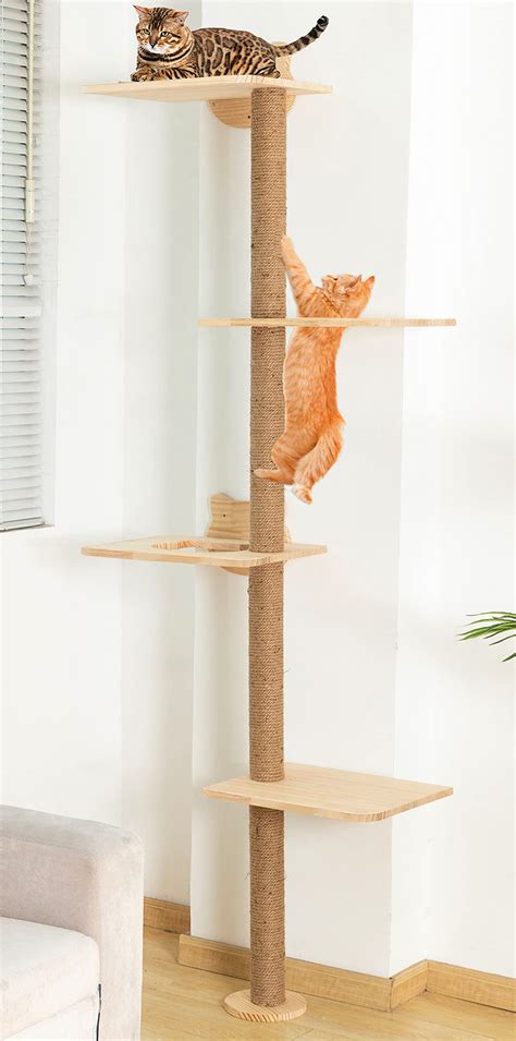 Cat Tree Wall Mounted Tall Scratching Post For Indoor Cats Climbing