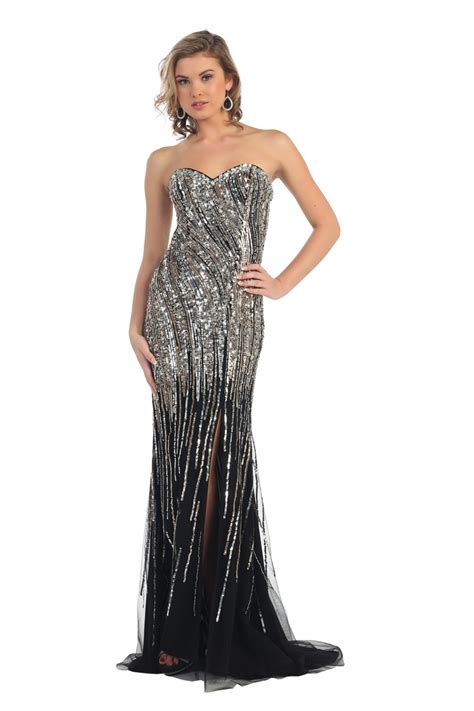 Thedressoutlet Prom Dresses Strapless Sequins Formal High Slit Evening Gown Ebay