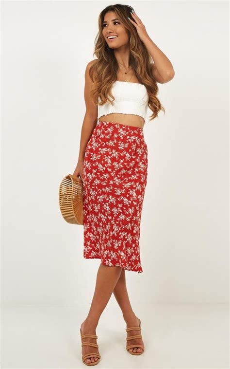 It Girl Skirt In Red Floral Showpo Red Floral Skirt Red Floral
