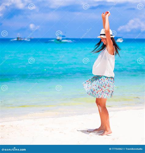 Happy Beautiful Girl During Beach Tropical Vacation Stock Photo Image
