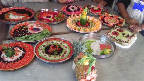 Salad decorations and fruit carvings look fantastic as table centerpieces for parties. D.D. High School For Girls, Navsari.