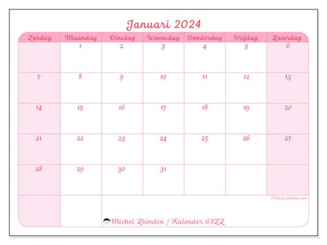 Kalender Januari 2024 Om Af Te Drukken “63zz” Michel Zbinden Sr