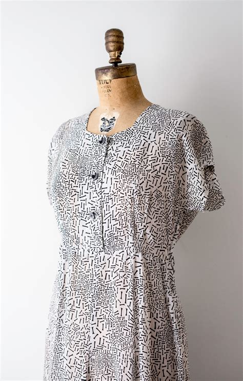 40s Print Dress Vintage 1940 Silk Dress Black And White Etsy