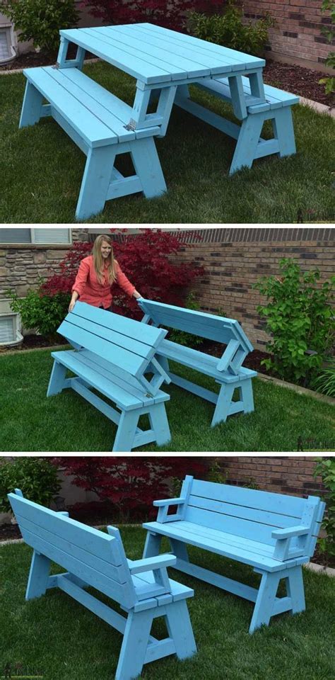 The bench looks so good that you might also decide to use it as a serving station on your patio or deck, too. DIY foldable picnic table that turns into benches - and 13 other simple DIY outdoor weekend ...