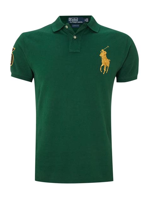 Polo Ralph Lauren Custom Fitted Gold Big Pony Polo Shirt In Green For
