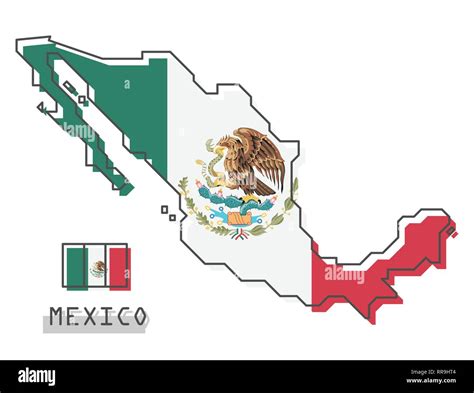 Mexico Map And Flag Modern Simple Line Cartoon Design Vector Stock