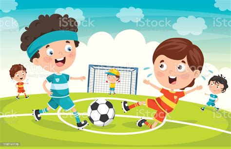 Little Children Playing Football Outdoor Stock Illustration Download