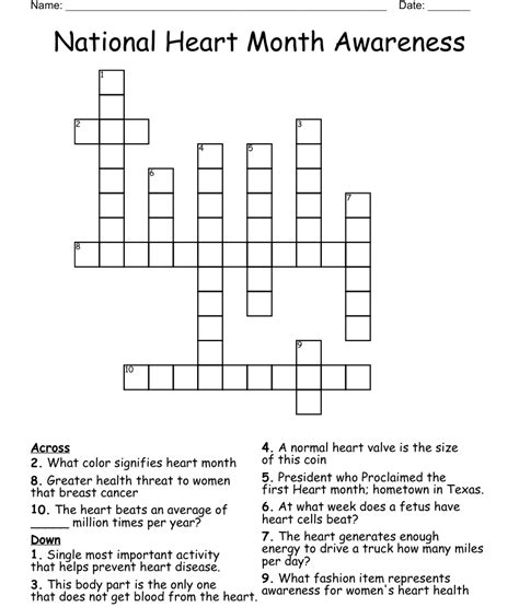 Heart Health Awareness Crossword Wordmint