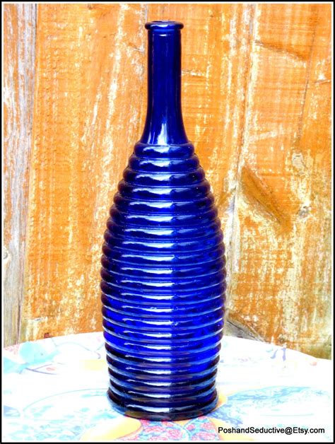 Cobalt Blue Ribbed Glass Large Vintage Bottle Beehive Shaped Etsy