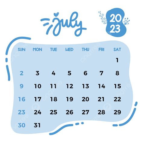 Kalender Bulan Juli 2023 Png Png Vector Psd And Clipart With