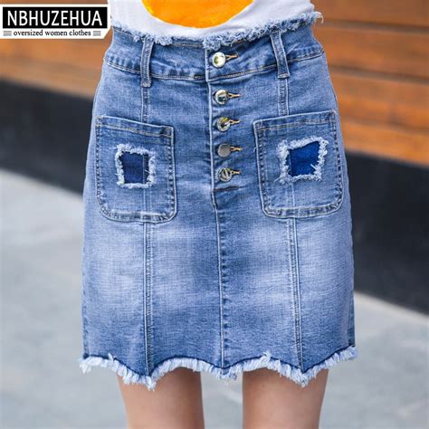 Nbhuzehua T9080 Plus Size Denim Skirts Womens Korean Style Sexy Elastic Jeans Skirt Button