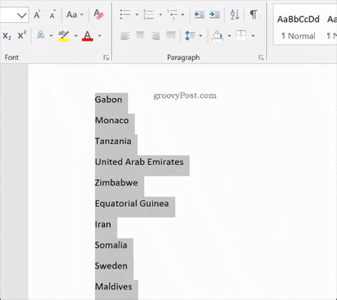 You can sort lists alphabetically in the desktop version of word. An unorganized list of countries in Word in 2020 ...