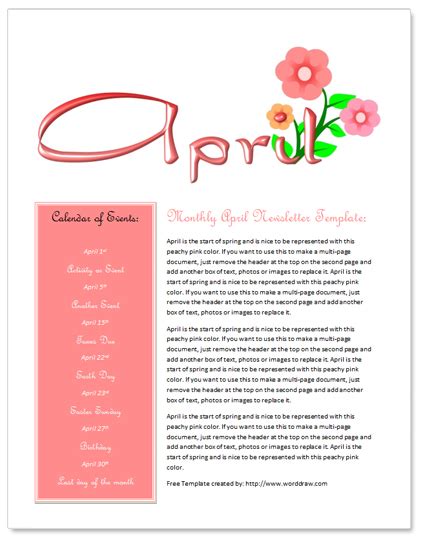 Free April Newsletter Template By